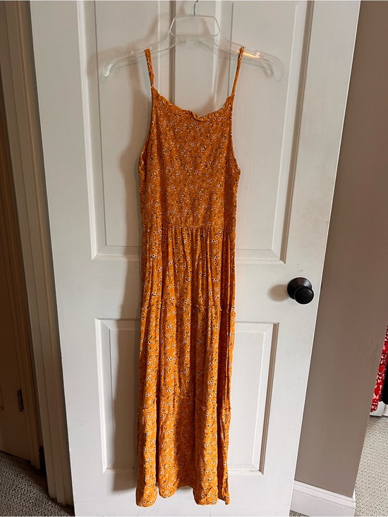 Justify Dresses & Skirts - Women's Spaghetti-Strap Maxi Dress in Mustard Floral cottagecore M